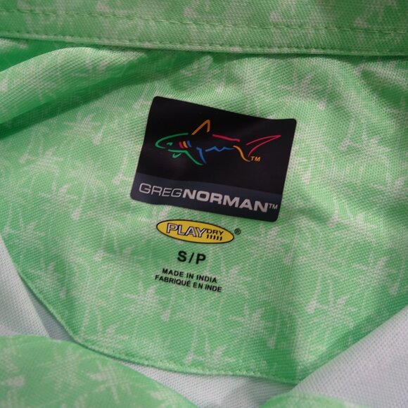 Greg Norman Green Palm Tree Print Golf Polo Shirt Men Size S Play Dry Stretch - Picture 6 of 12